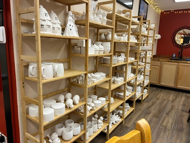 Bisque ceramics display shelves