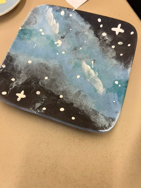 Galaxy night sky painted ceramic tile